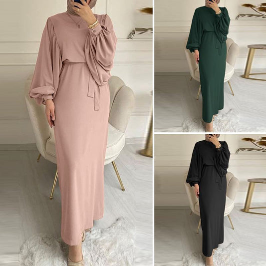 Solid Color Long Sleeve Casual Robe Dress